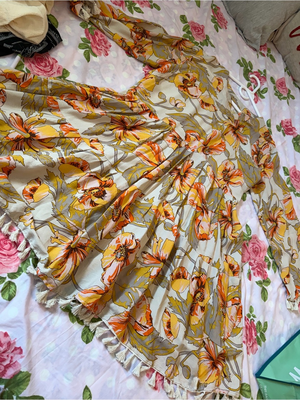 Floral Tiered Kids Dress in Cream and Yellow